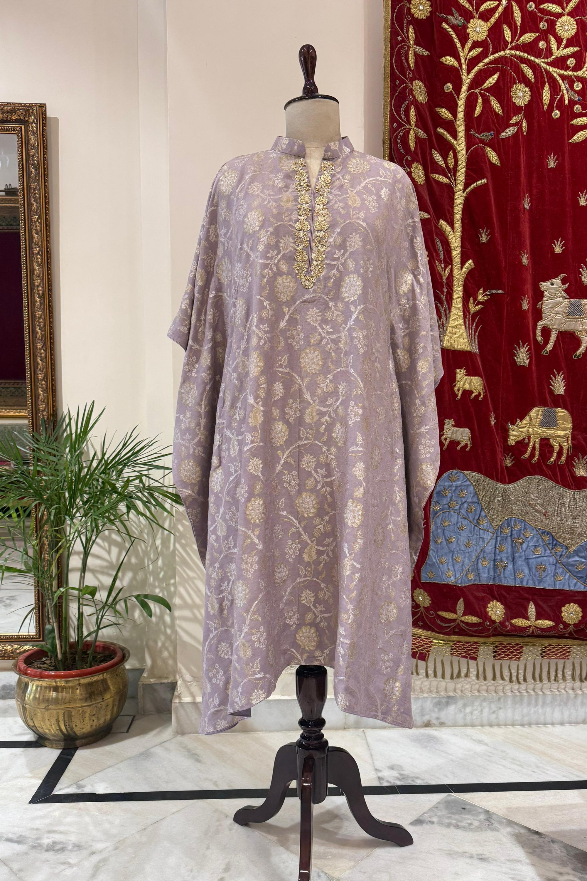 Lavender Banarasi Moonga Silk Kaftan