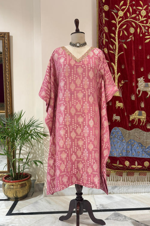 Pink Banarasi Moonga Silk Kaftan