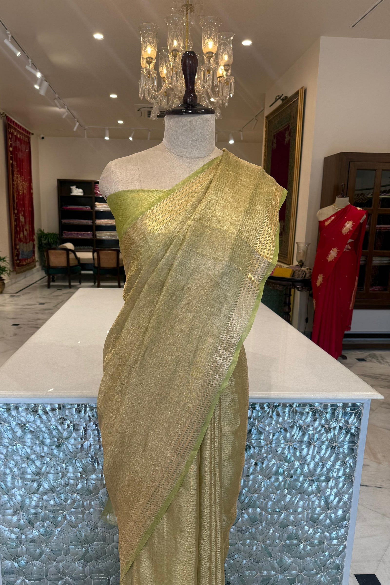 Light Green Handwoven Banarasi Tissue Silk Saree