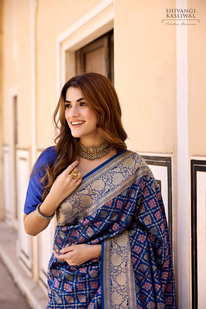Royal Blue Silk Saree With Premium Gold Zari Work And Heavy Blouse – Tulsi  Designer