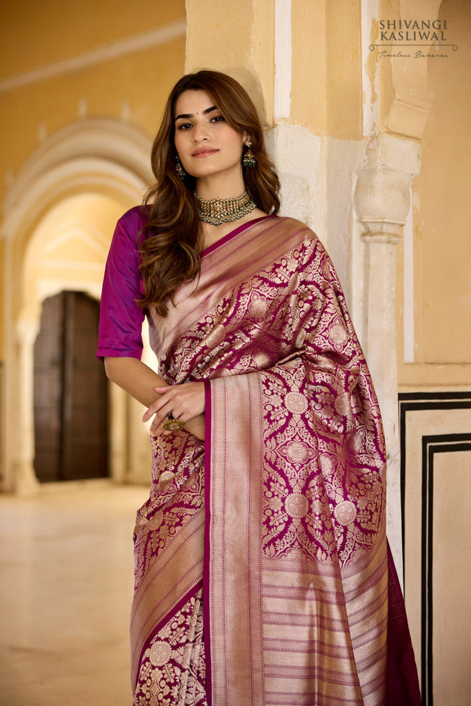 Magenta Pink Handwoven Banarasi Silk Saree
