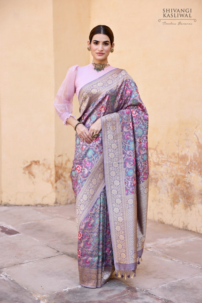 Mauve Handwoven Banarasi Silk Saree