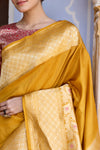 Mustard Yellow Handwoven Banarasi Kadhua Silk Saree
