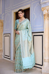 Mint Blue Handwoven Banarasi Silk Saree