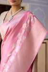 Baby Pink Handwoven Banarasi Kadhua Silk Saree