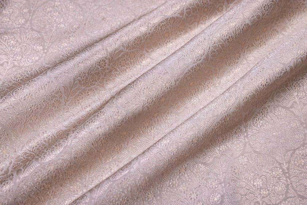 Cream Handwoven Banarasi Brocade Fabric
