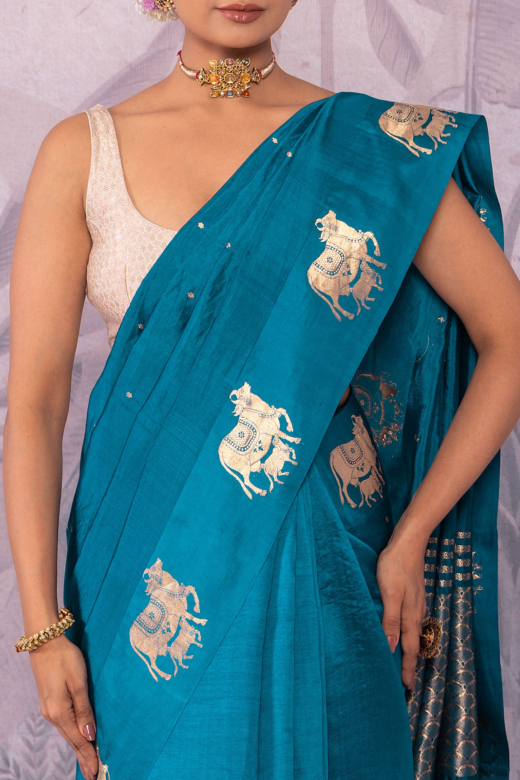Peacock Blue Handwoven Banarasi Pure Silk Saree
