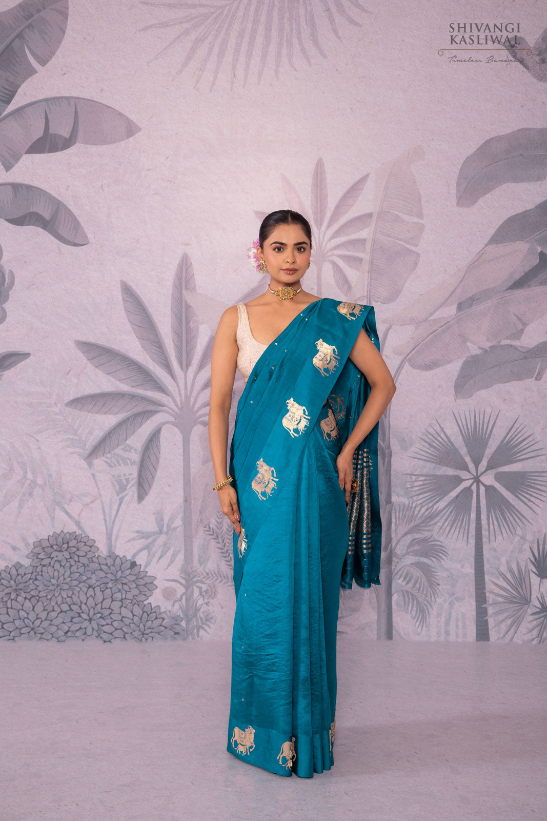 Peacock Blue Handwoven Banarasi Pure Silk Saree
