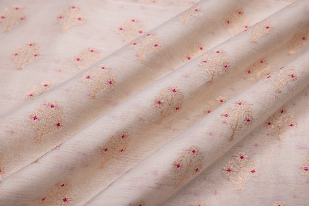 Off-White Handwoven Banarasi Cotton Fabric