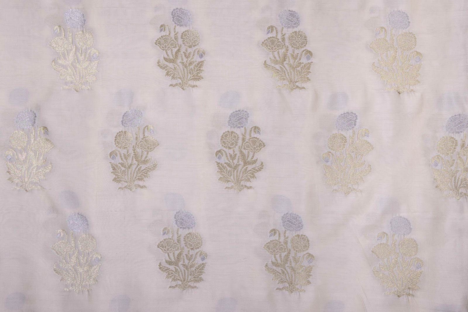 Off-White Handwoven Banarasi Chiniya Silk Fabric