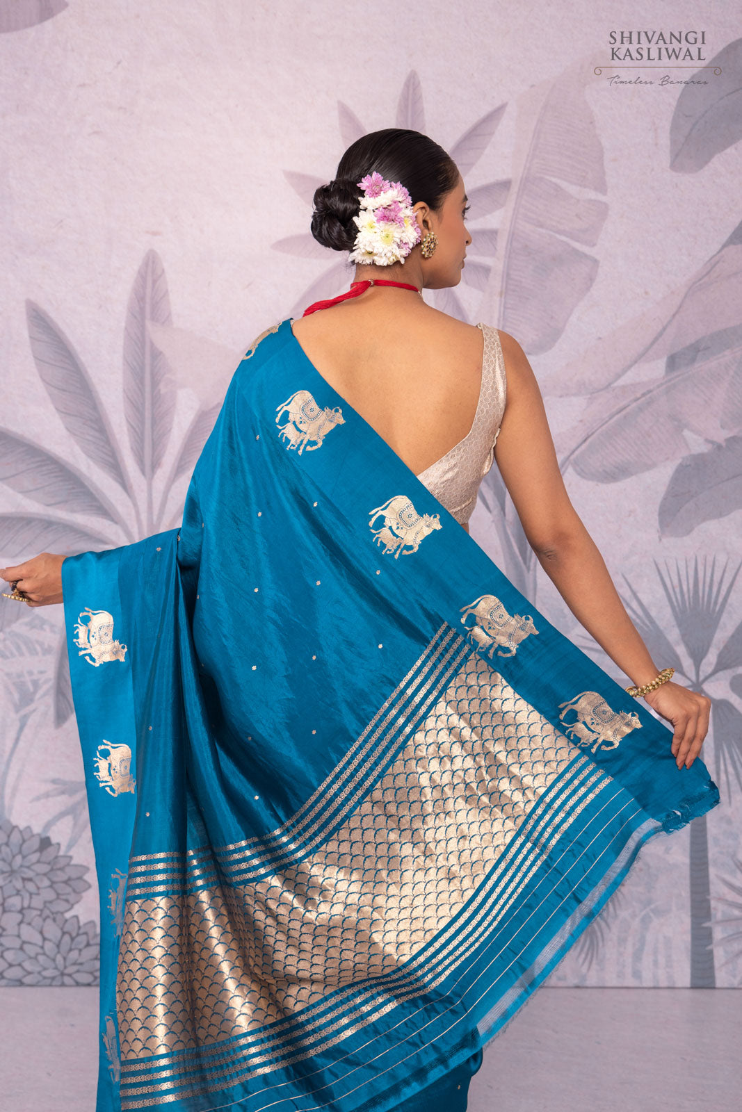 Peacock Blue Handwoven Banarasi Pure Silk Saree