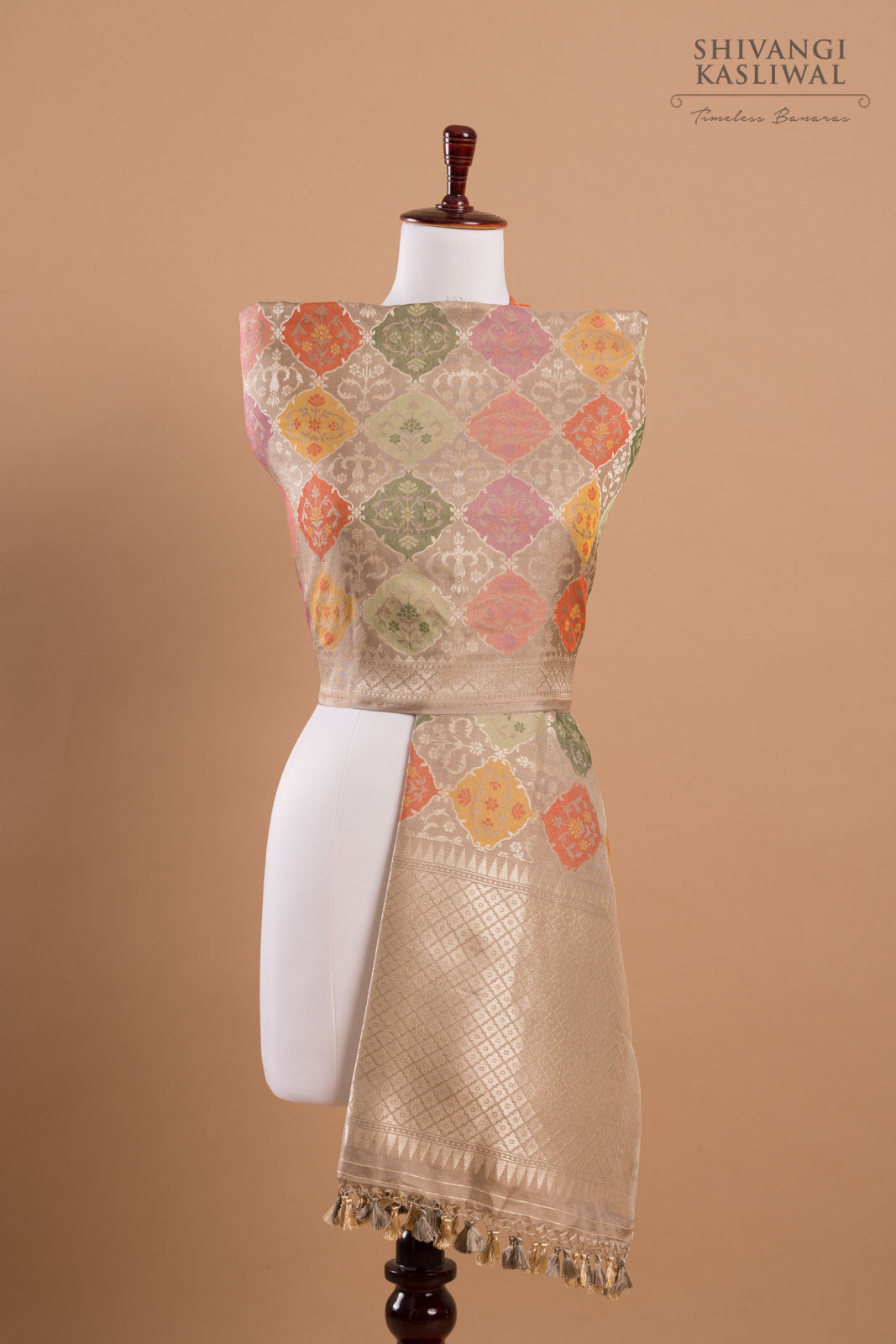 Grey Handwoven Banarasi Silk Dupatta