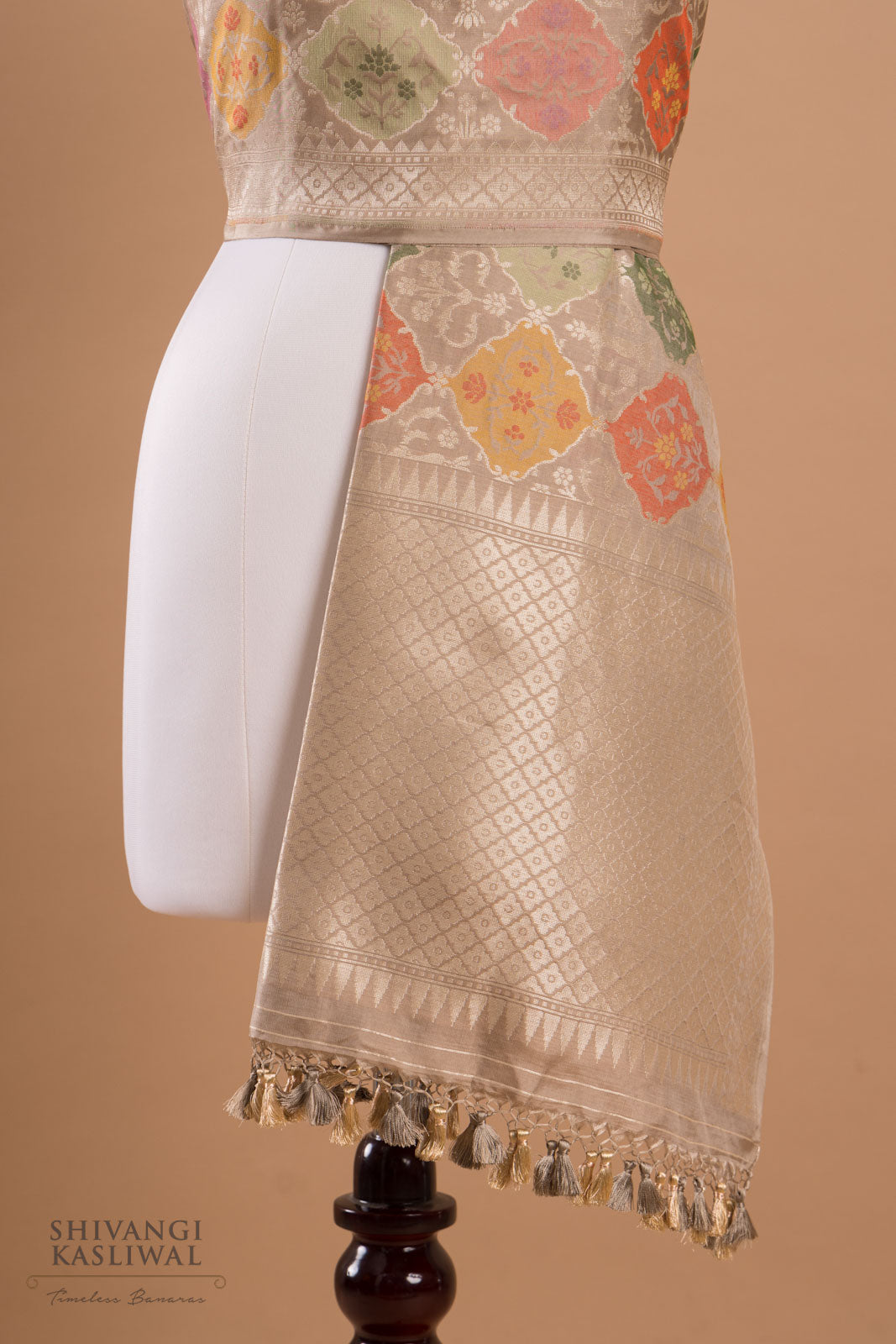Grey Handwoven Banarasi Silk Dupatta