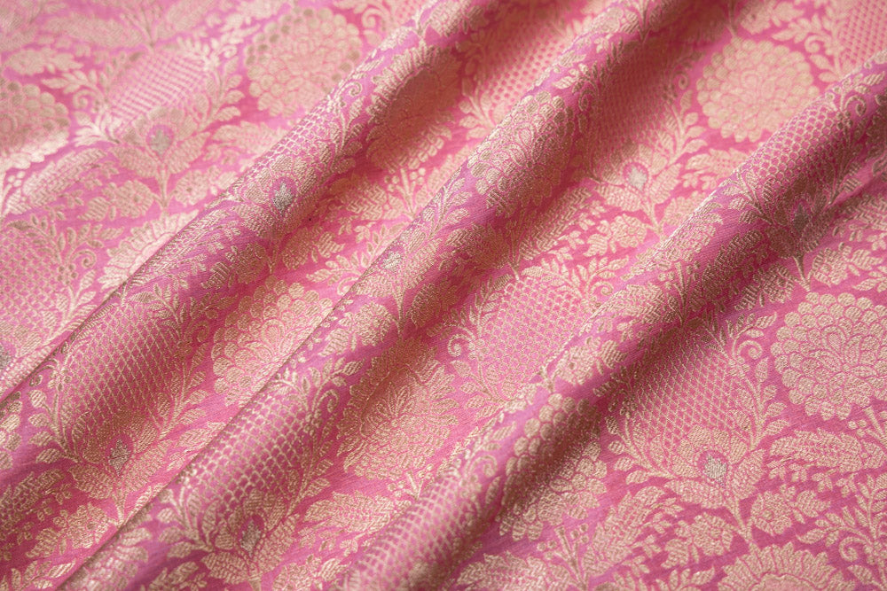 Pink Handwoven Banarasi Brocade Fabric
