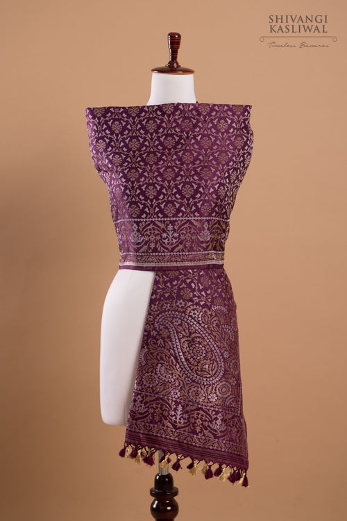 Wine Handwoven Banarasi Silk Dupatta