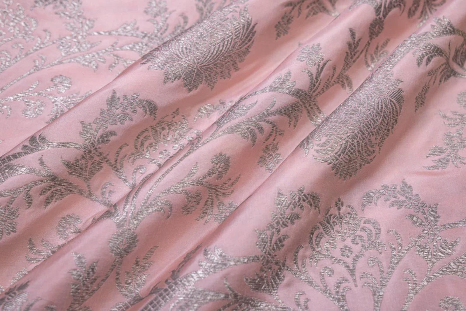 Baby Pink Handwoven Banarasi Silk Fabric