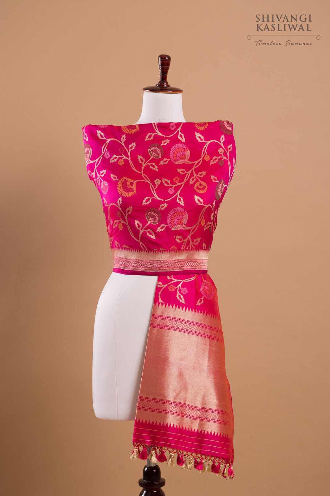 Fuchsia Pink Handwoven Banarasi Silk Dupatta