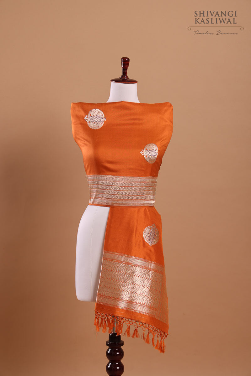 Rust Orange Handwoven Banarasi Kadhua Silk Dupatta