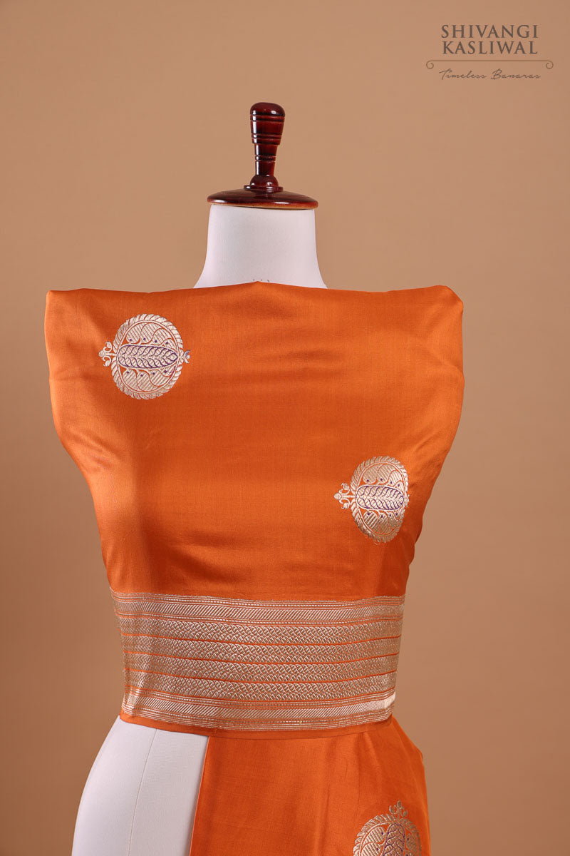 Rust Orange Handwoven Banarasi Kadhua Silk Dupatta