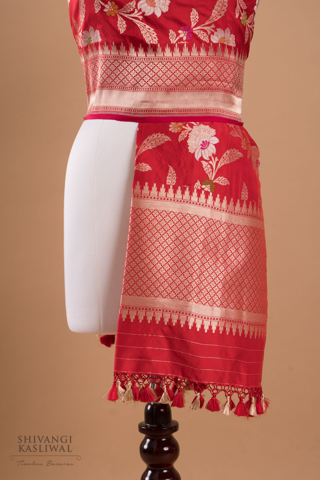 Red Handwoven Banarasi Silk Dupatta