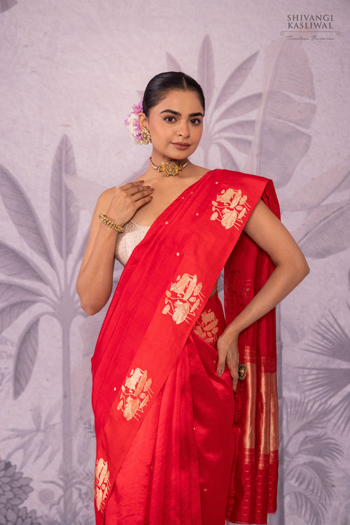 Red Handwoven Banarasi Pure Silk Saree
