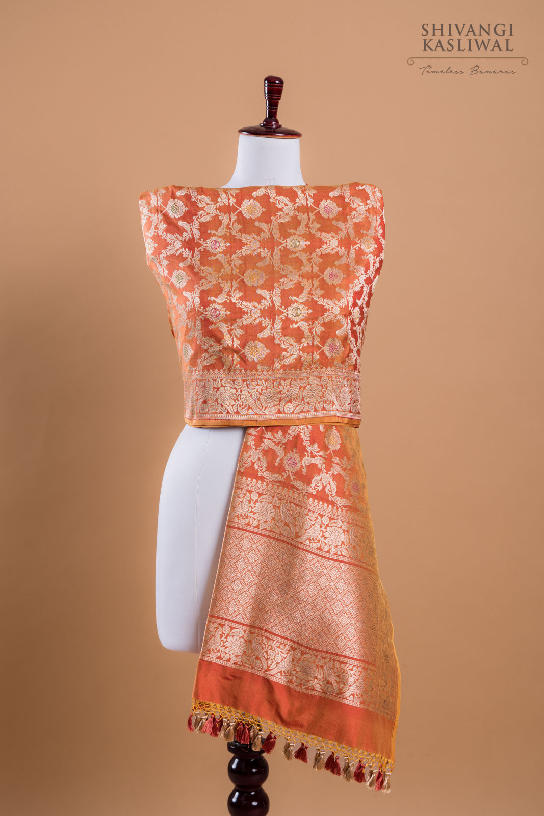 Orange Dual Tone Handwoven Banarasi Silk Dupatta