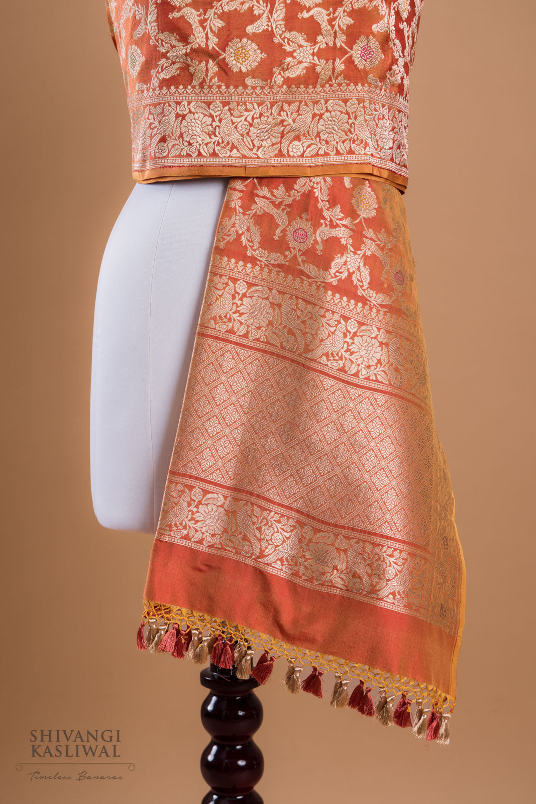 Orange Dual Tone Handwoven Banarasi Silk Dupatta