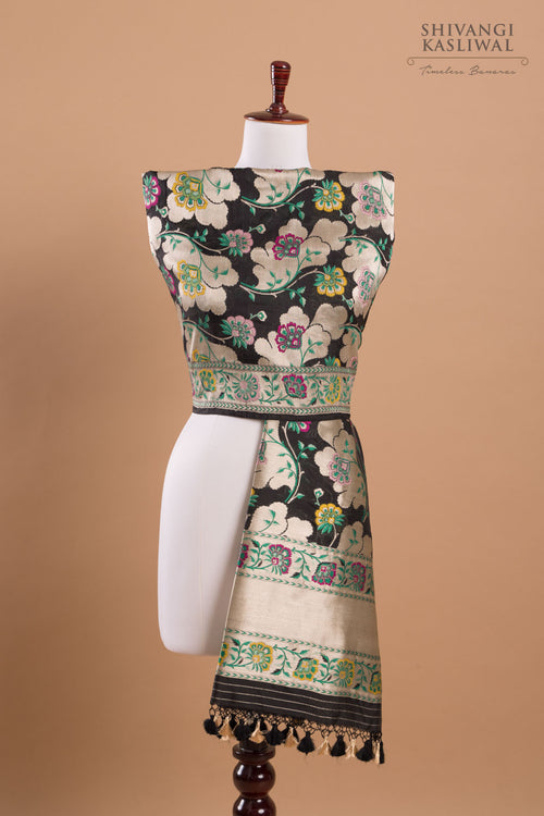 Black Handwoven Banarasi Silk Dupatta