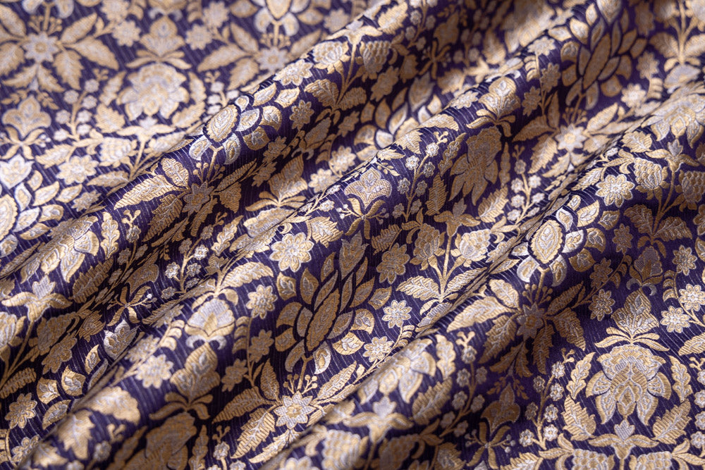 Blue Dual Tone Handwoven Banarasi Silk Fabric