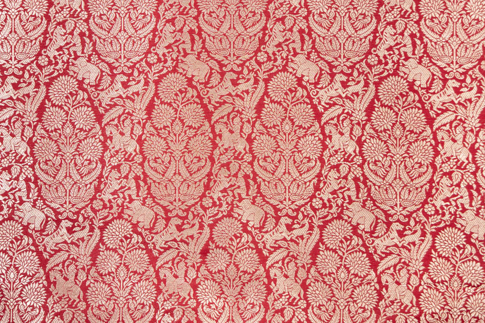Red Handwoven Banarasi Silk Fabric
