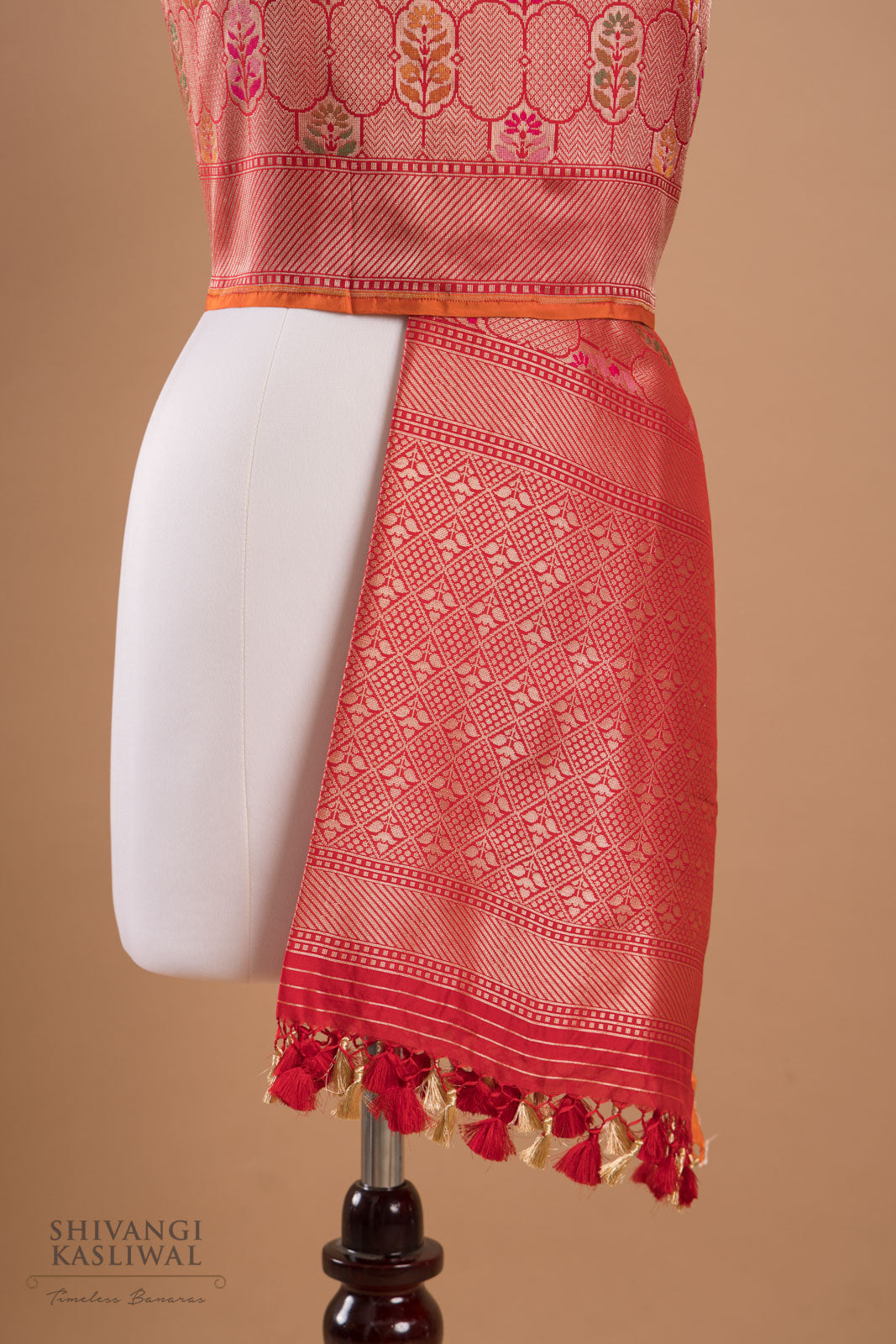 Red Handwoven Banarasi Silk Dupatta