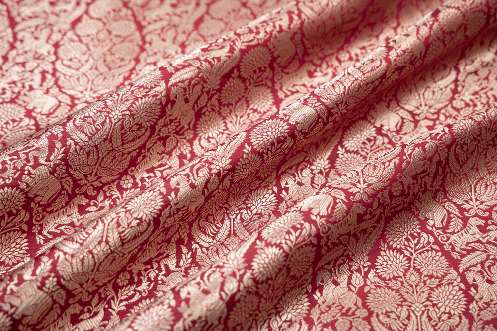 Red Handwoven Banarasi Silk Fabric