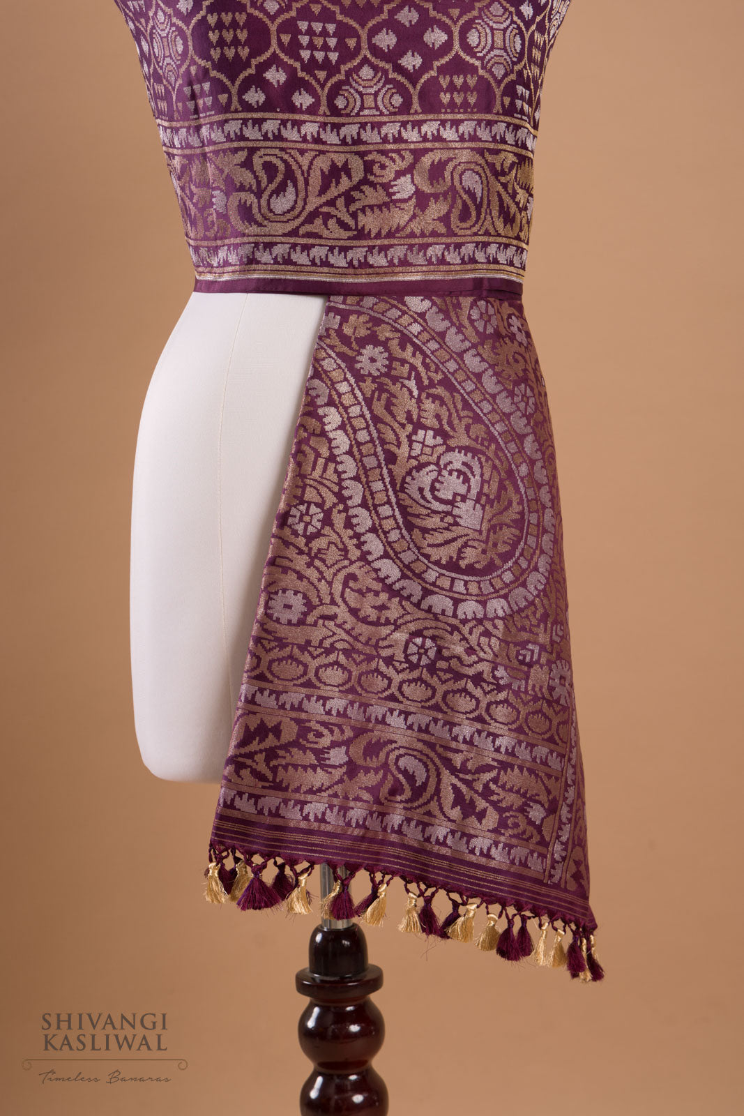 Wine Handwoven Banarasi Silk Dupatta