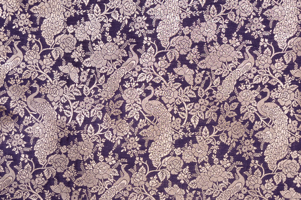 Midnight Blue Handwoven Banarasi Silk Fabric