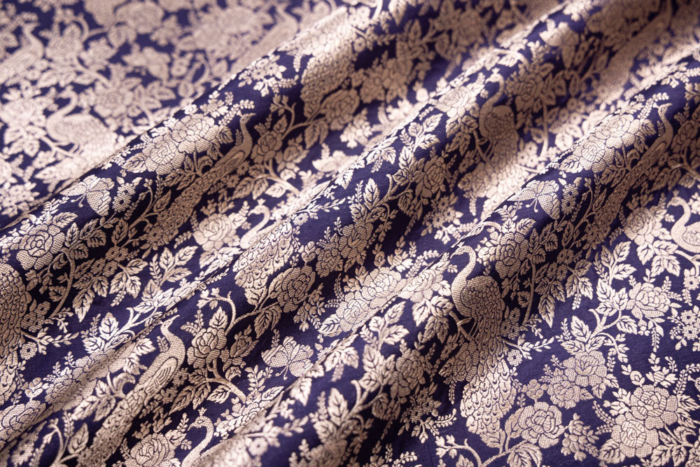 Midnight Blue Handwoven Banarasi Silk Fabric