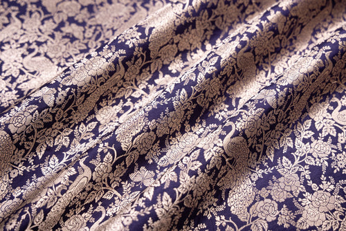 Midnight Blue Handwoven Banarasi Silk Fabric