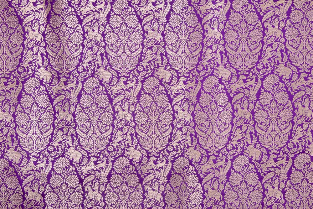 Purple Handwoven Banarasi Silk Fabric