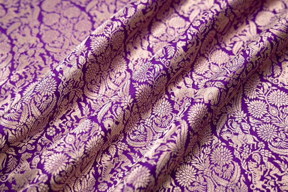 Purple Handwoven Banarasi Silk Fabric