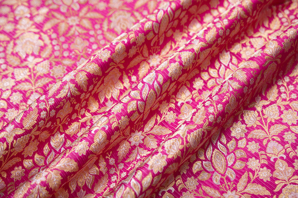 Pink Handwoven Banarasi Silk Fabric