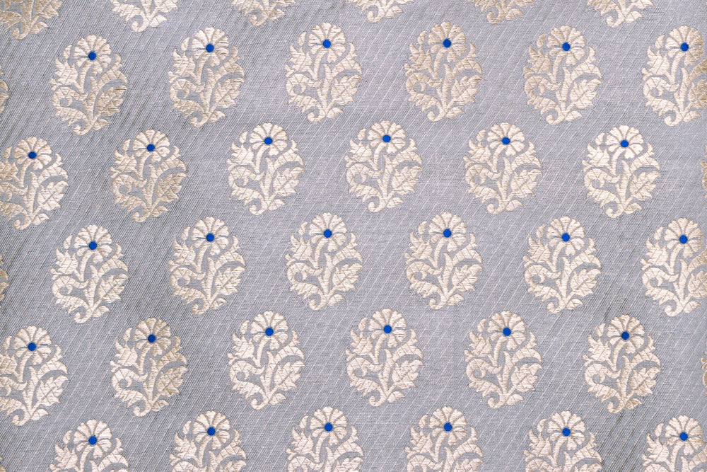 Grey Handwoven Banarasi Silk Fabric