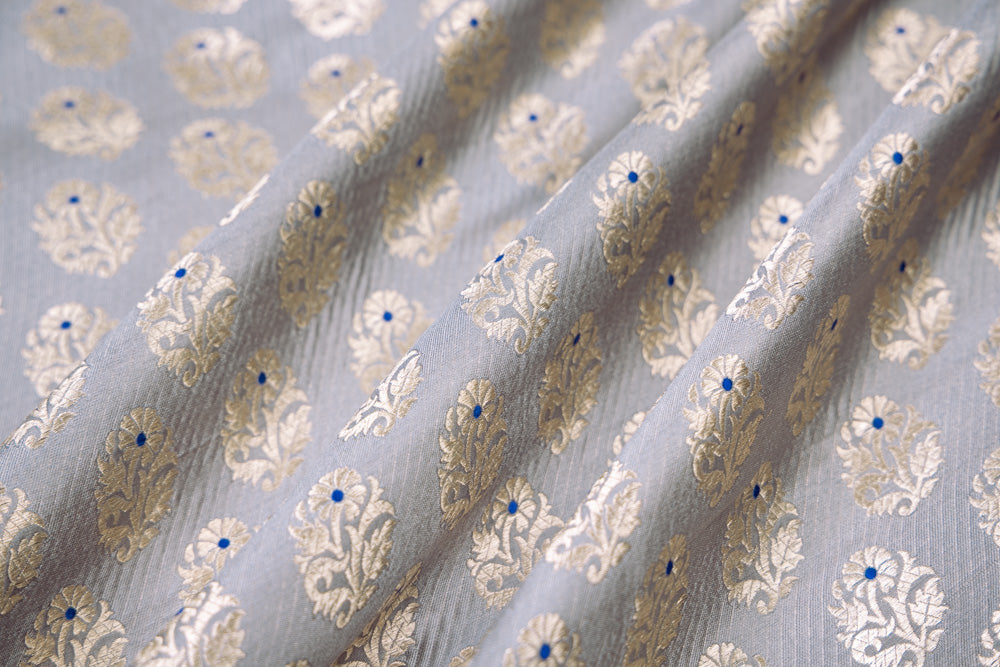 Grey Handwoven Banarasi Silk Fabric