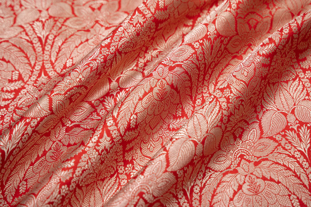 Red Handwoven Banarasi Silk Fabric