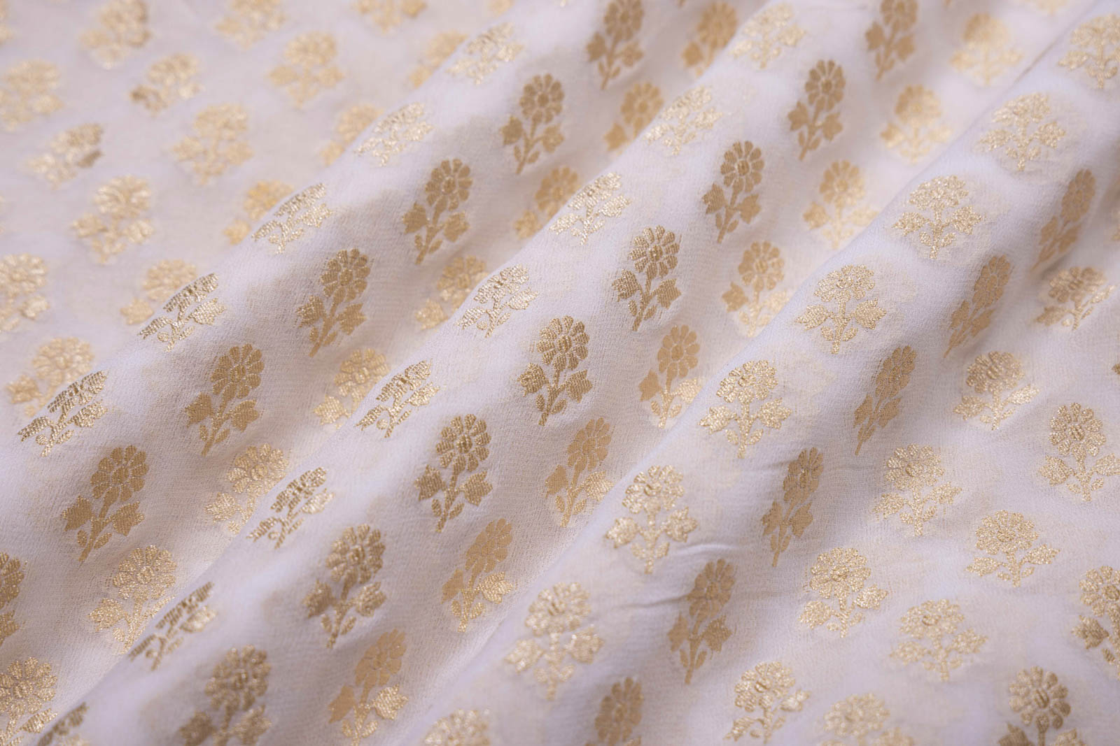 Off-White Handwoven Banarasi Georgette Fabric