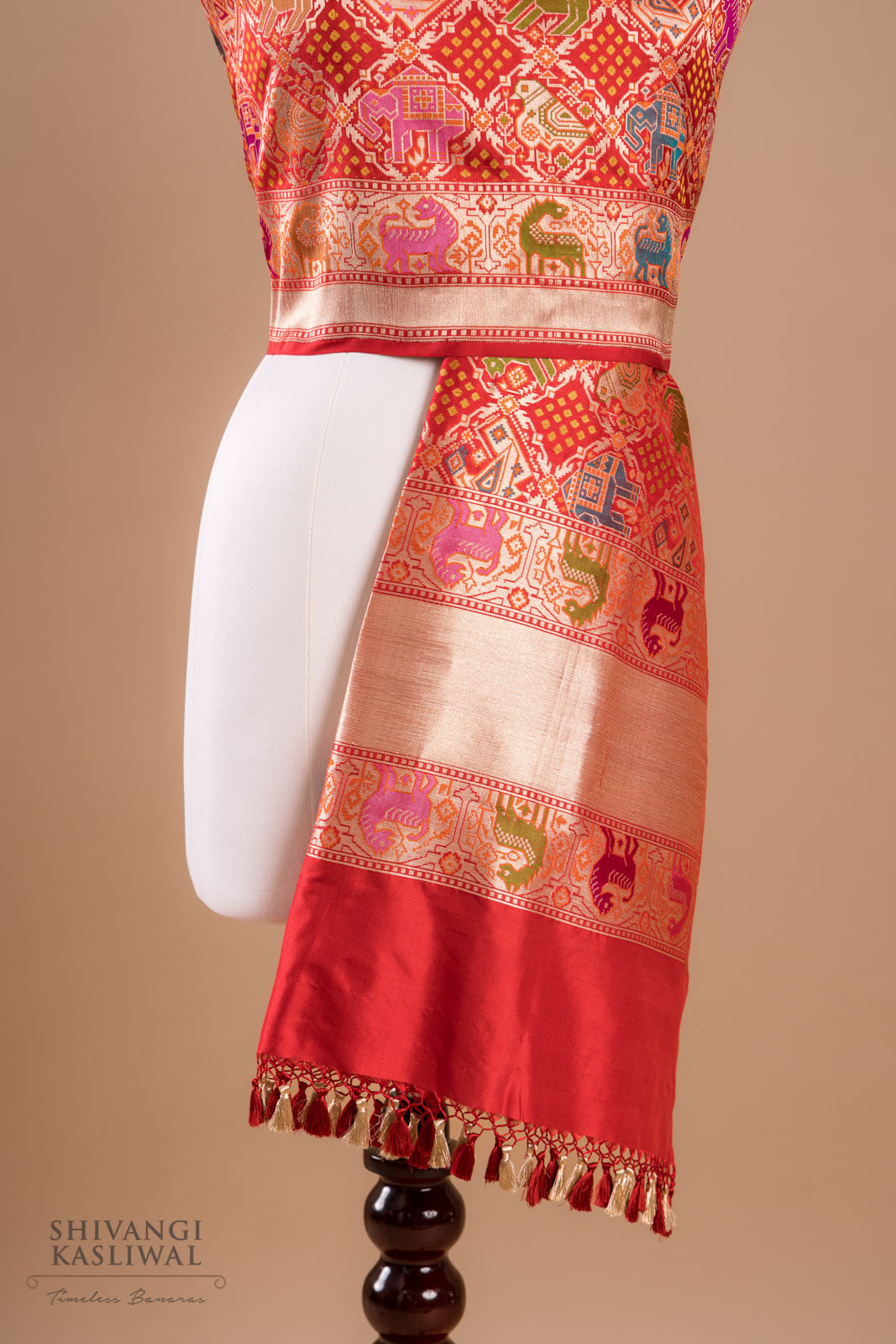 Red Handwoven Banarasi Silk Dupatta