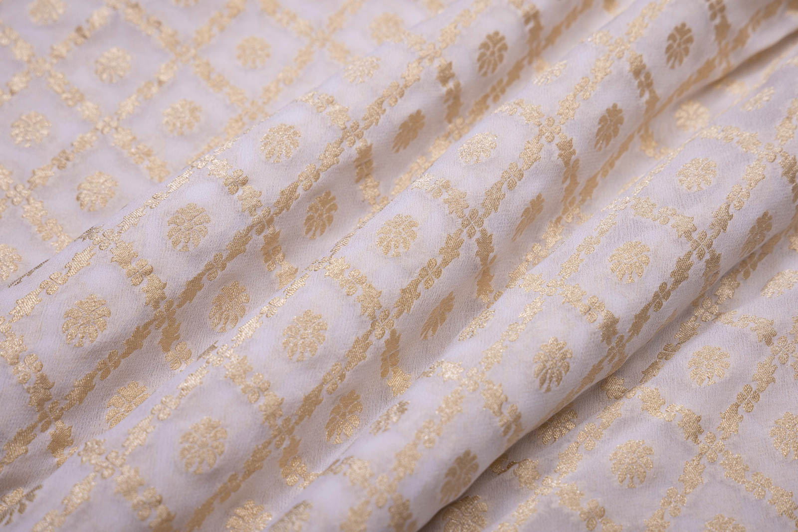 Off-White Handwoven Banarasi Georgette Fabric