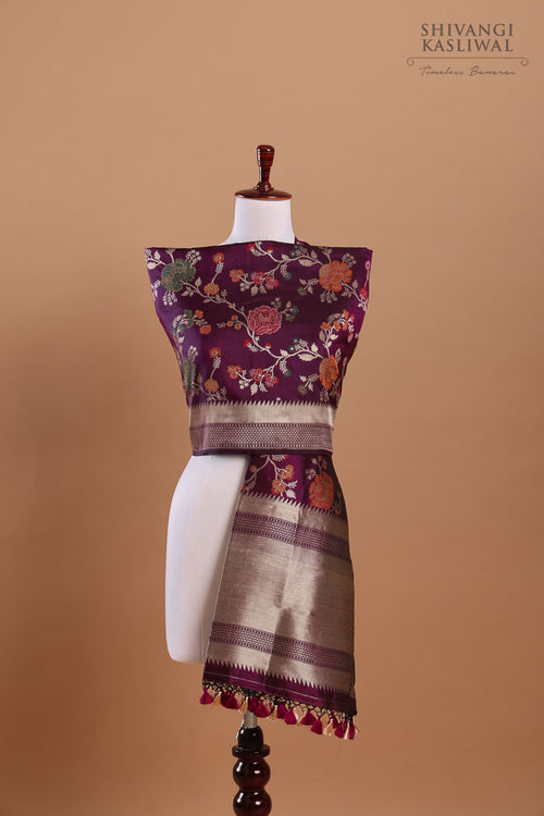 Wine Handwoven Banarasi Silk Dupatta