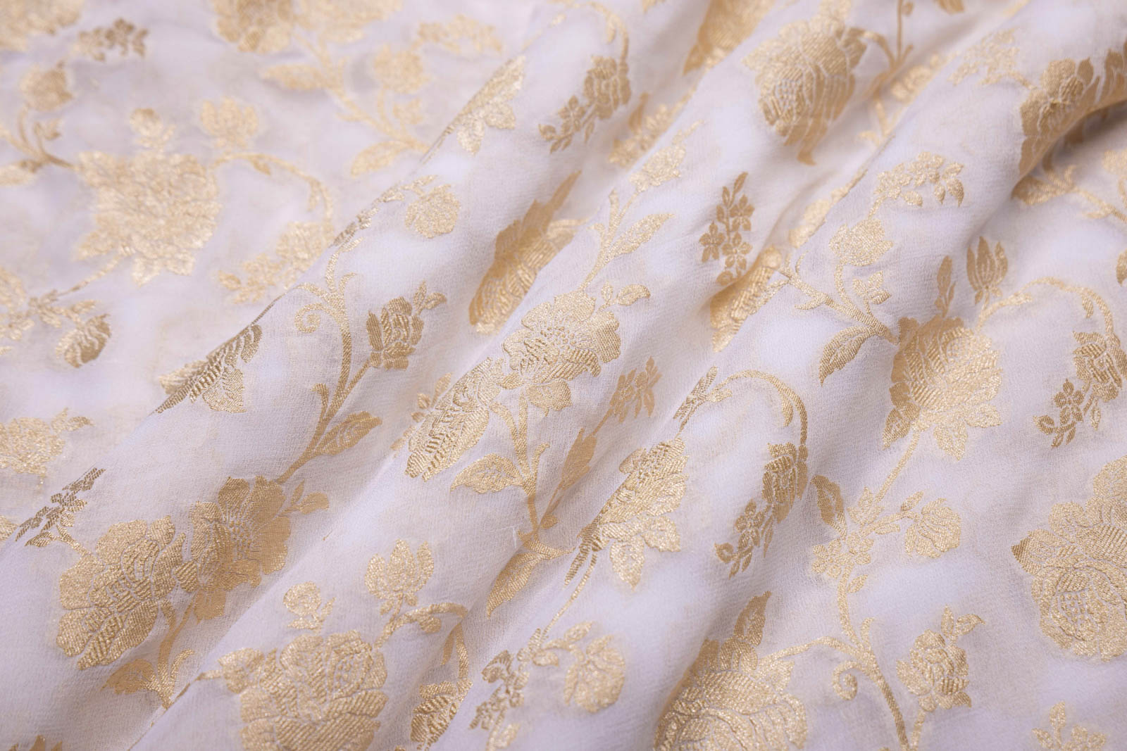 Off-White Handwoven Banarasi Georgette Fabric