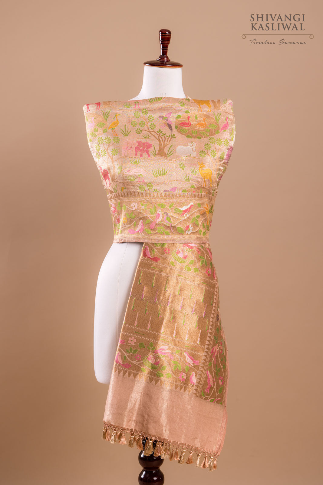 Beige Handwoven Banarasi Silk Dupatta