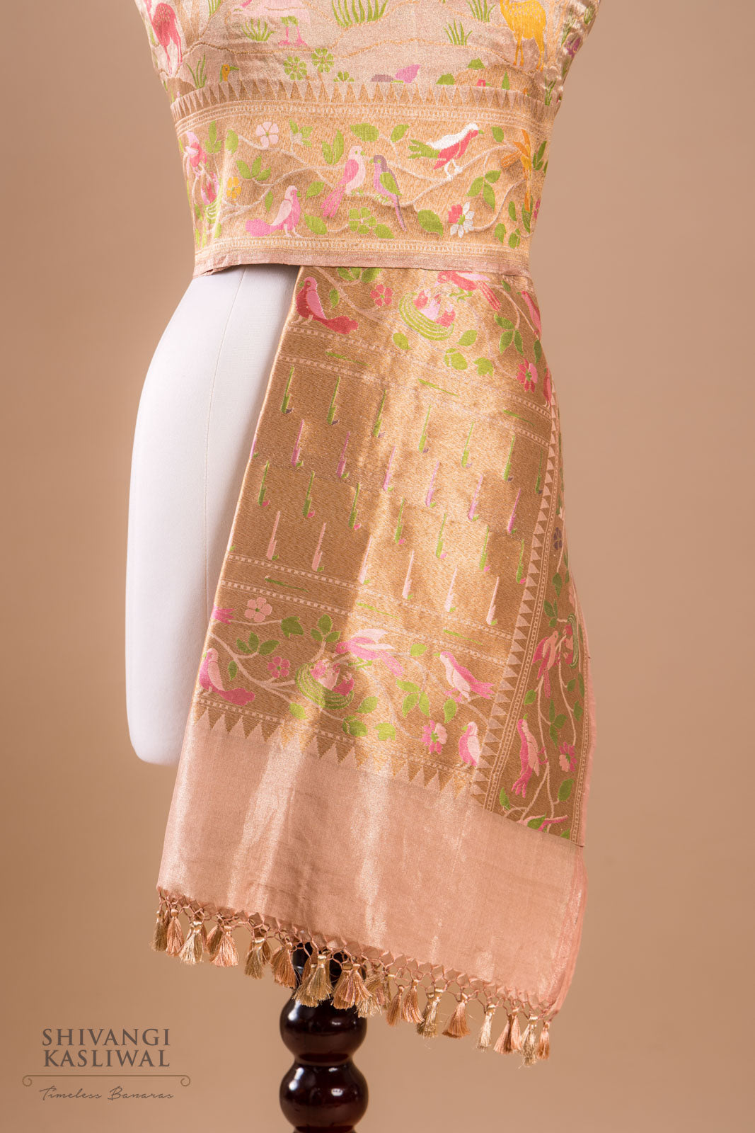 Beige Handwoven Banarasi Silk Dupatta