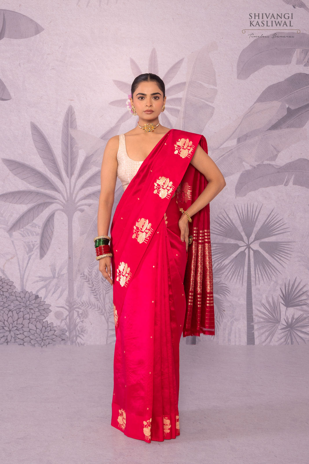 Red Pink Handwoven Banarasi Pure Silk Saree